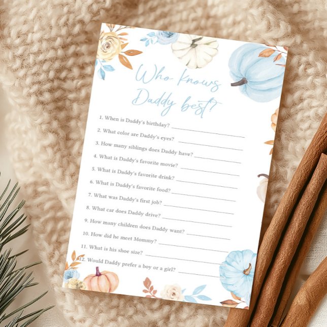 Blue Little Pumpkin Fall Who Knows Daddy Best Game (Boy Little Pumpkin Fall Baby Shower Who Knows Daddy Best Game)
