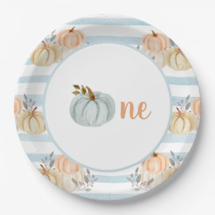 Blue Little Pumpkin First Birthday Plates