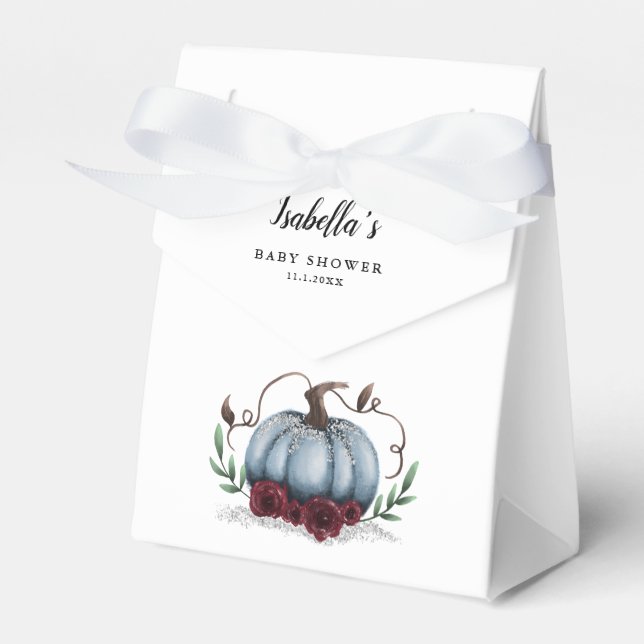 Blue Little Pumpkin Theme Girl Baby Shower Favor Box (Front Side)