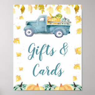 Blue Little Pumpkin Truck Baby Shower Sign
