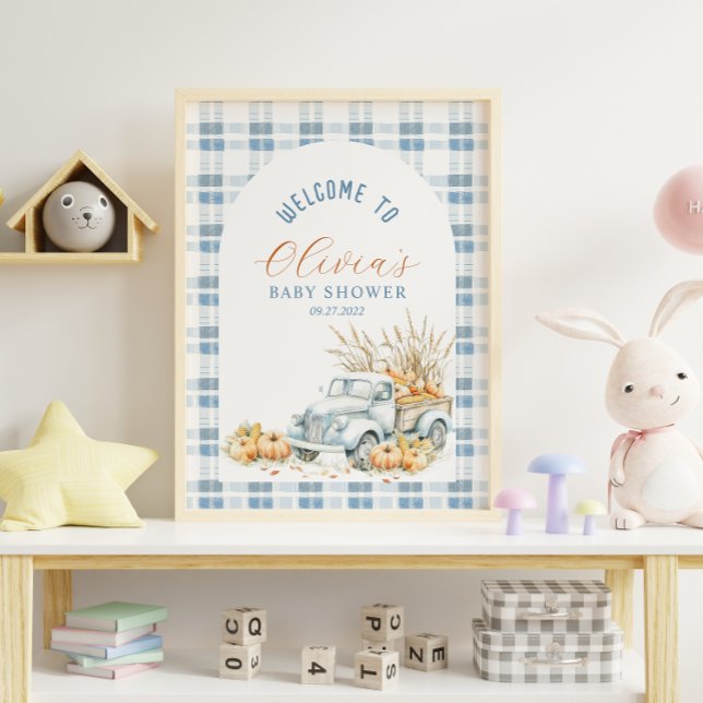 Blue little Pumpkin Truck Boy Baby Shower Welcome Poster (Creator Uploaded)