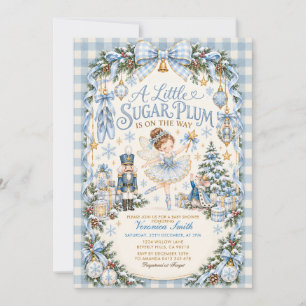 Blue Little Sugar Plum Is on the Way Baby Shower  Invitation