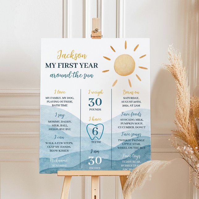 Blue Little Sunshine 1st Birthday Milestone Poster (Creator Uploaded)