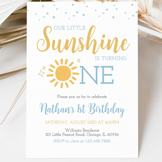Blue Little Sunshine Birthday Invitation (Creator Uploaded)