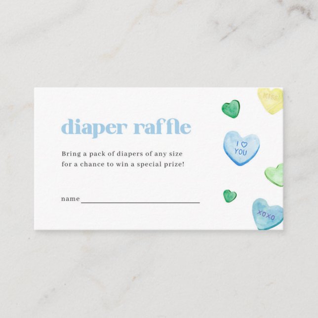 Blue Little Sweetheart Baby Shower Diaper Raffle  Business Card (Front)