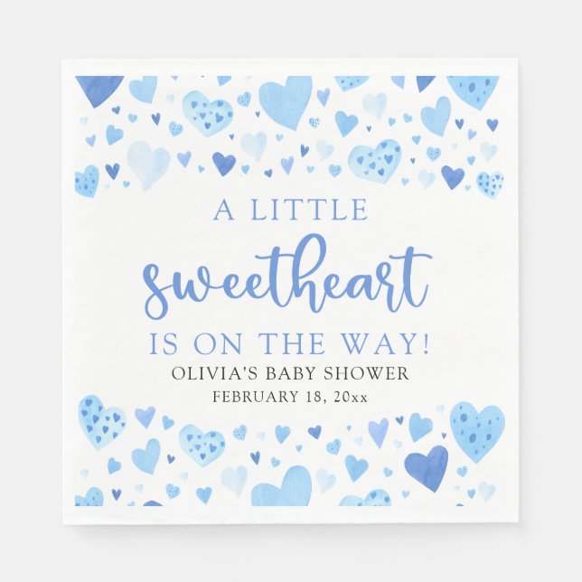 Blue Little Sweetheart Valentine's Day Baby Shower Napkin (Front)