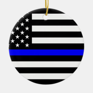 Blue Lives Matter - US Flag Police Thin Blue Line Ceramic Ornament