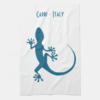 Blue lizard, geko - Faraglioni, Capri, Italy Kitchen Towel