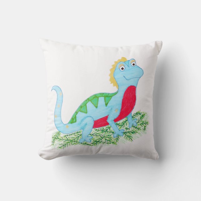 Blue Lizard Throw Pillow (Front)