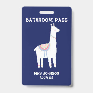 Blue Llama Bathroom Pass Badge