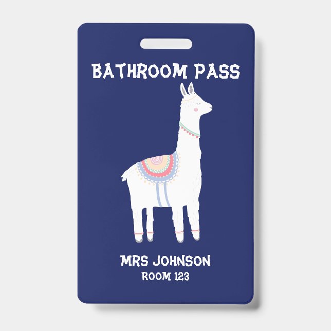 Blue Llama Bathroom Pass Badge (Front)