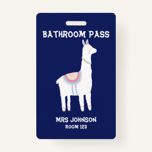 Blue Llama Bathroom Pass Badge