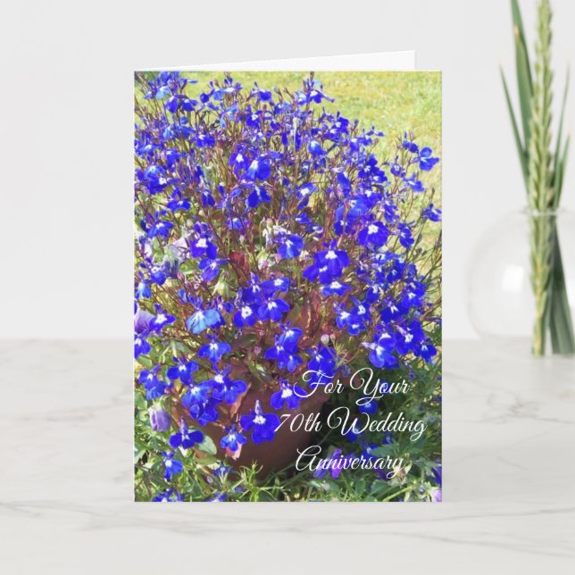 Blue Lobelia Personalised 70th Wedding Anniversary Card (Front)
