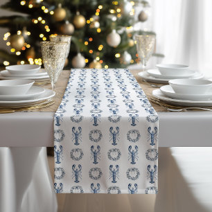 Blue Lobster and Oyster Shell Wreath Christmas  Short Table Runner