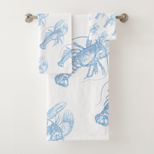 Blue Lobster Bath Towel Set (Insitu)