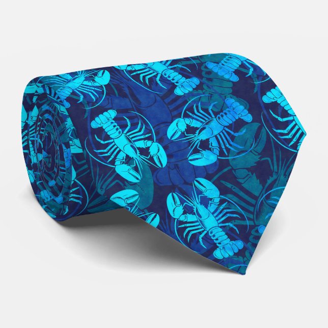 Blue Lobster Coastal Dinner Party Tie (Rolled)