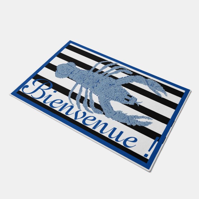 Blue Lobster Ginger Jars Jar French Flag Doormat (Angled)