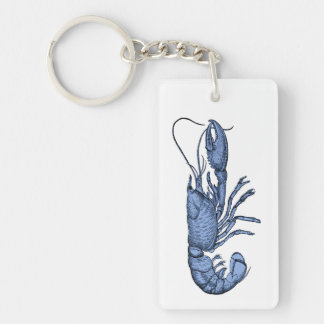 Blue Lobster Keychain with Retro Vintage Image