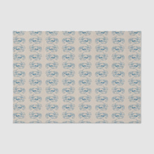Blue Lobster Line Drawing On Sandy Beach Tan Color Tissue Paper