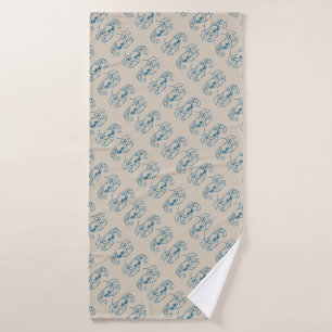 Blue Lobster Line Drawing On Sandy Beach Tan Colou Bath Towel