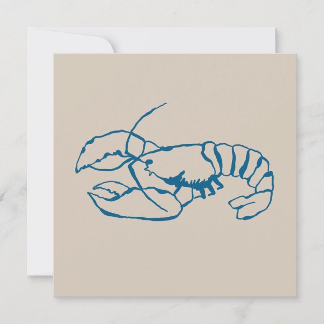 Blue Lobster Line Drawing On Sandy Beach Tan Colou Card (Front)