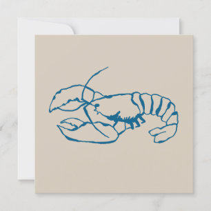 Blue Lobster Line Drawing On Sandy Beach Tan Colou Card