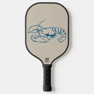 Blue Lobster Line Drawing On Sandy Beach Tan Colou Pickleball Paddle