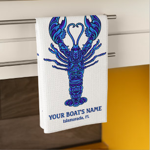 Blue Lobster Nautical Fisherman Boat Name Kitchen Towel