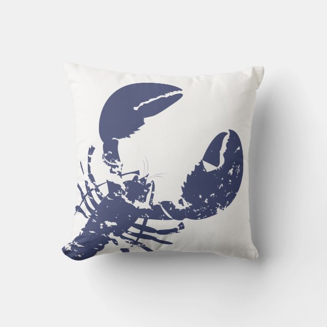 Blue Lobster Nautical Themed Graphic Print Throw Pillow (Front)