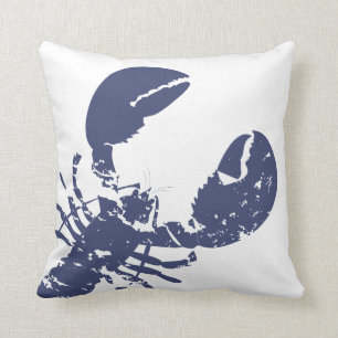 Blue Lobster Nautical Themed Graphic Print Throw Pillow