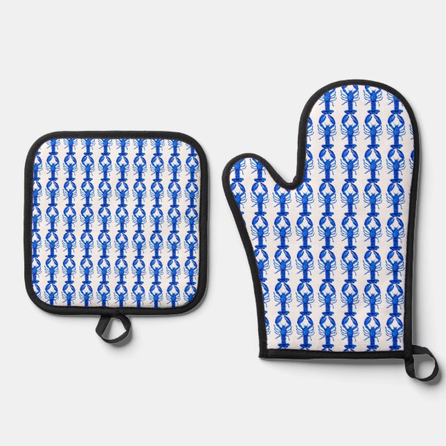 Blue Lobster Oven Mitt & Pot Holder Set (Front)
