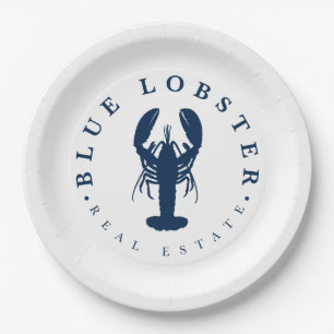Blue Lobster Real Estate Button Paper Plate