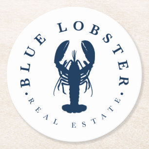 Blue Lobster Real Estate Button Round Paper Coaster