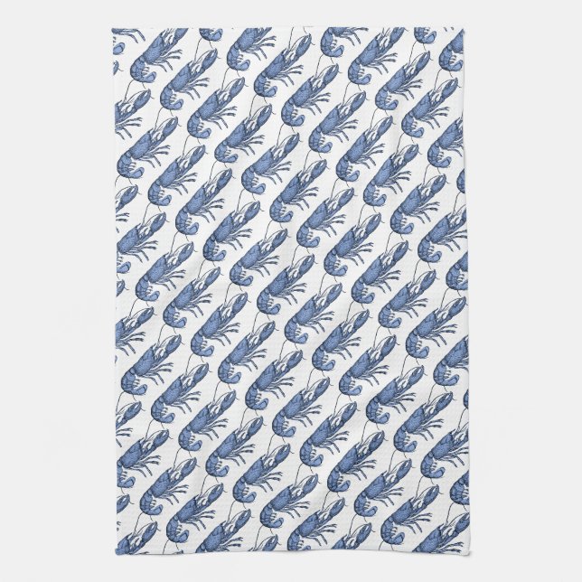 Blue Lobster Retro Vintage Image Kitchen Towel (Vertical)