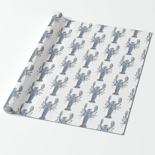 Blue Lobster Wrapping Paper (Unrolled)