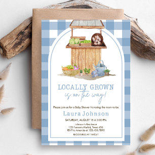 Blue Locally Grown Farmers Market Baby Shower Invitation