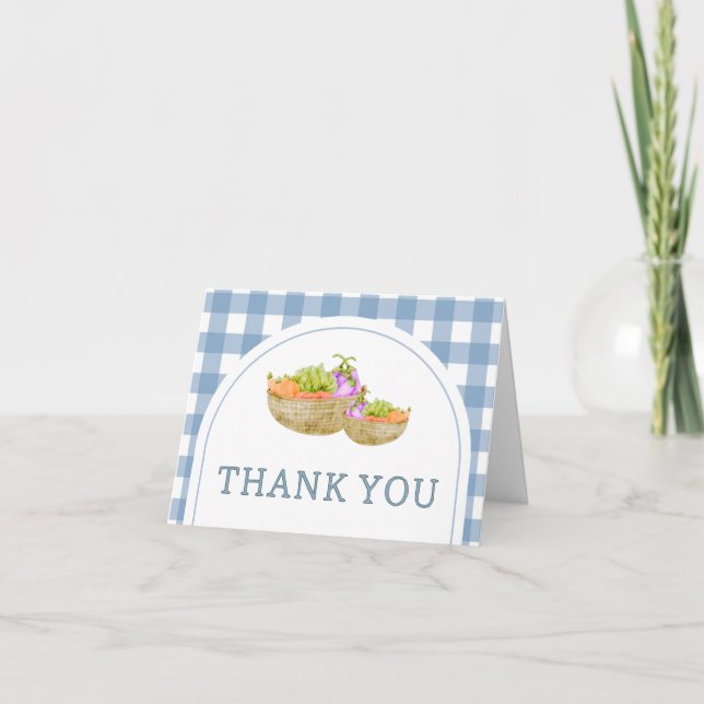 Blue Locally Grown Farmers Market Baby Shower Thank You Card (Front)