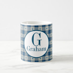 Blue Lodge Plaid Monogram Personalized Coffee Mug