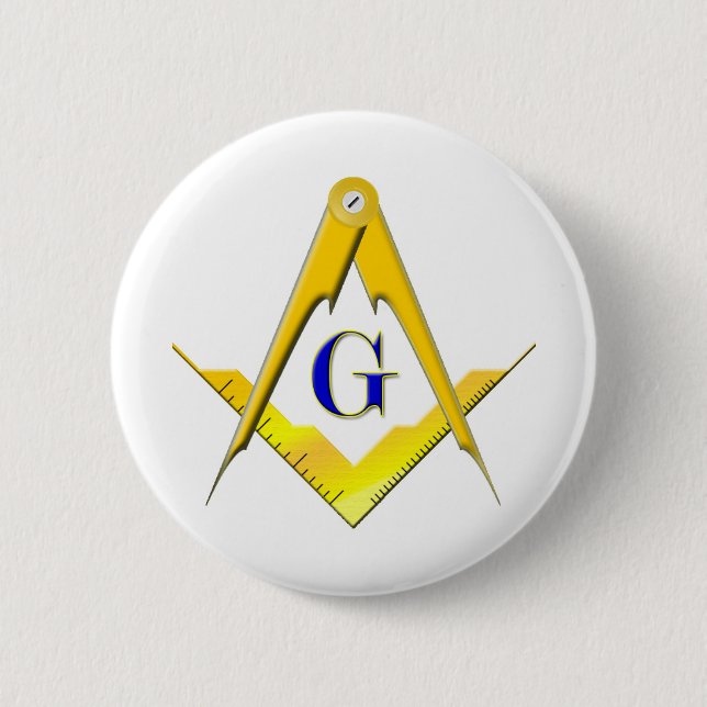 Blue Lodge Square & Compasses 2 Inch Round Button (Front)