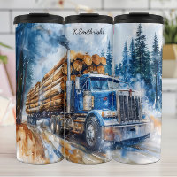 Blue Log Truck Snowy Forest