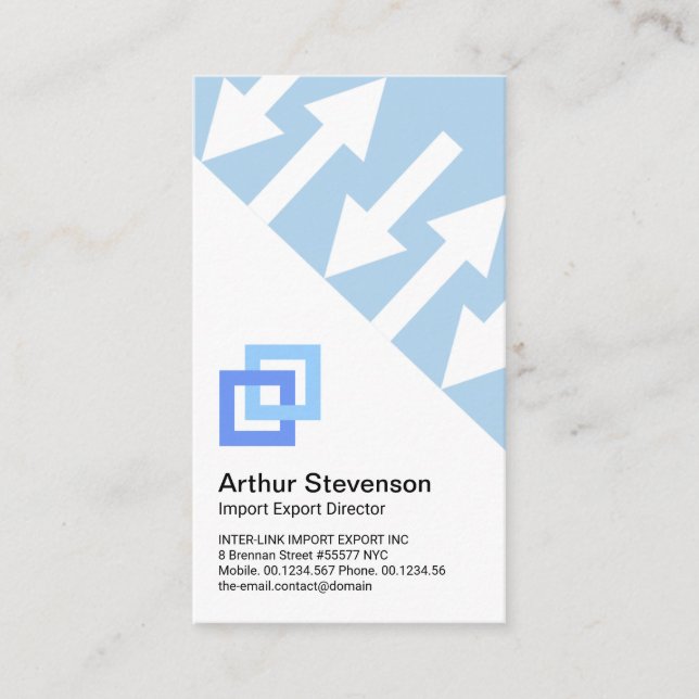 Blue Logistics Direction Arrow Import Export Agent Business Card (Front)