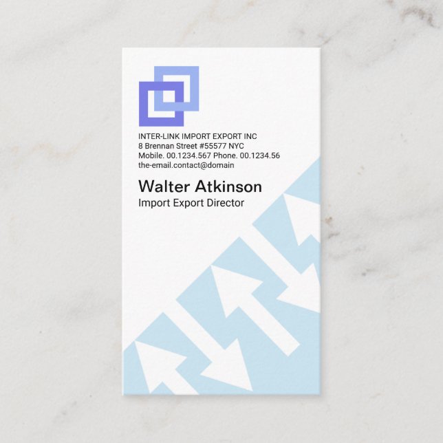 Blue Logistics Direction Arrow Import Export Business Card (Front)