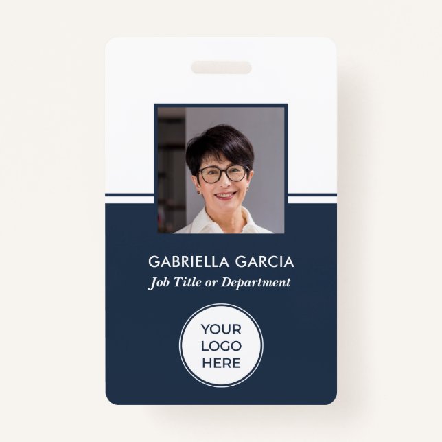 Blue Logo Company QR Code Photo ID Badge (Devant)