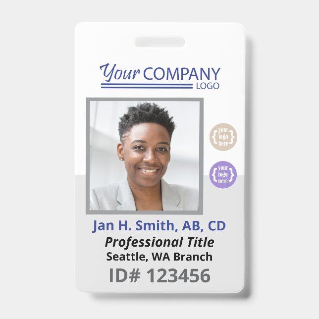 Blue Logo Employee Photo ID Entry Card, Bar Code Badge (Front)