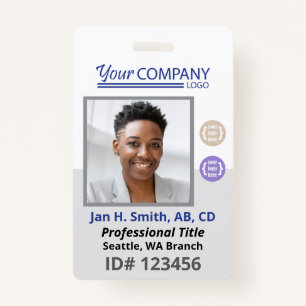 Blue Logo Employee Photo ID Entry Card, Bar Code Badge