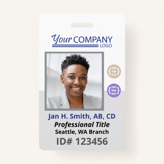 Blue Logo Employee Photo ID Entry Card, Bar Code Badge (Front)