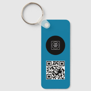 Blue Logo QR Code Business Branding Promo Keychain