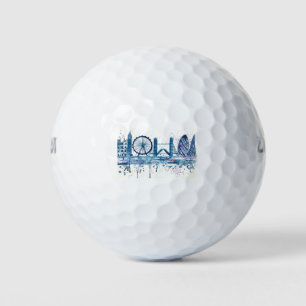Blue London skyline watercolor cityscape England Golf Balls