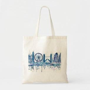 Blue London skyline watercolor England modern  Tote Bag
