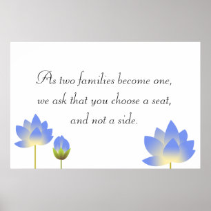 Blue lotus blossoms grey wedding seating sign